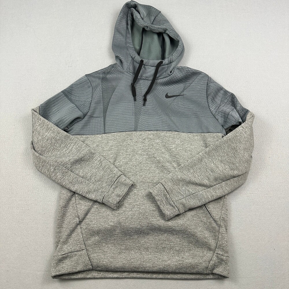 Nike Hoodie Men Medium Gray Therma Fit Graphic Scuba Pullover Sweatshirt M